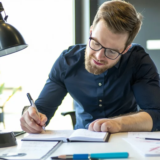 A MFT candidate sitting at a desk writing down answers to questions An MFT candidate sitting at a desk writing down answers to questions