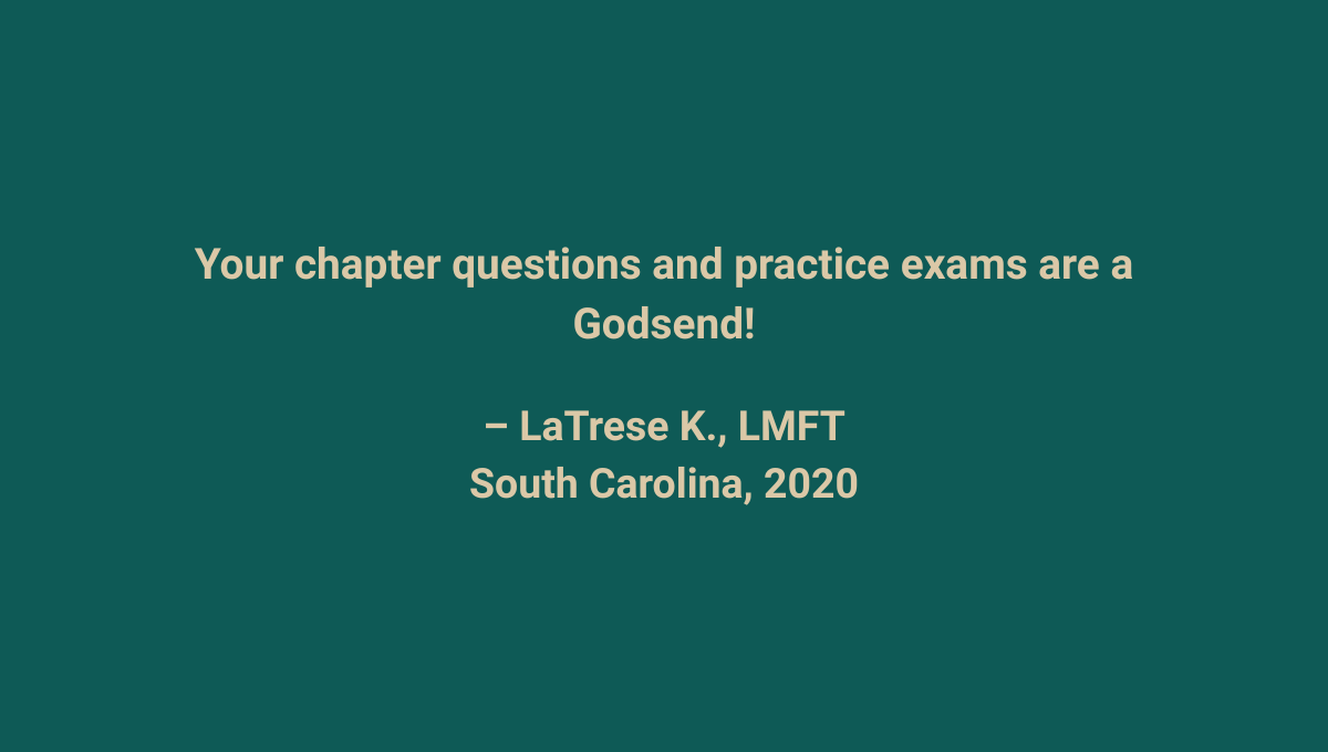 Customer feedback on the benefits of FSI practice exams. Crucial to success in the AMFTRB national licensing exam.