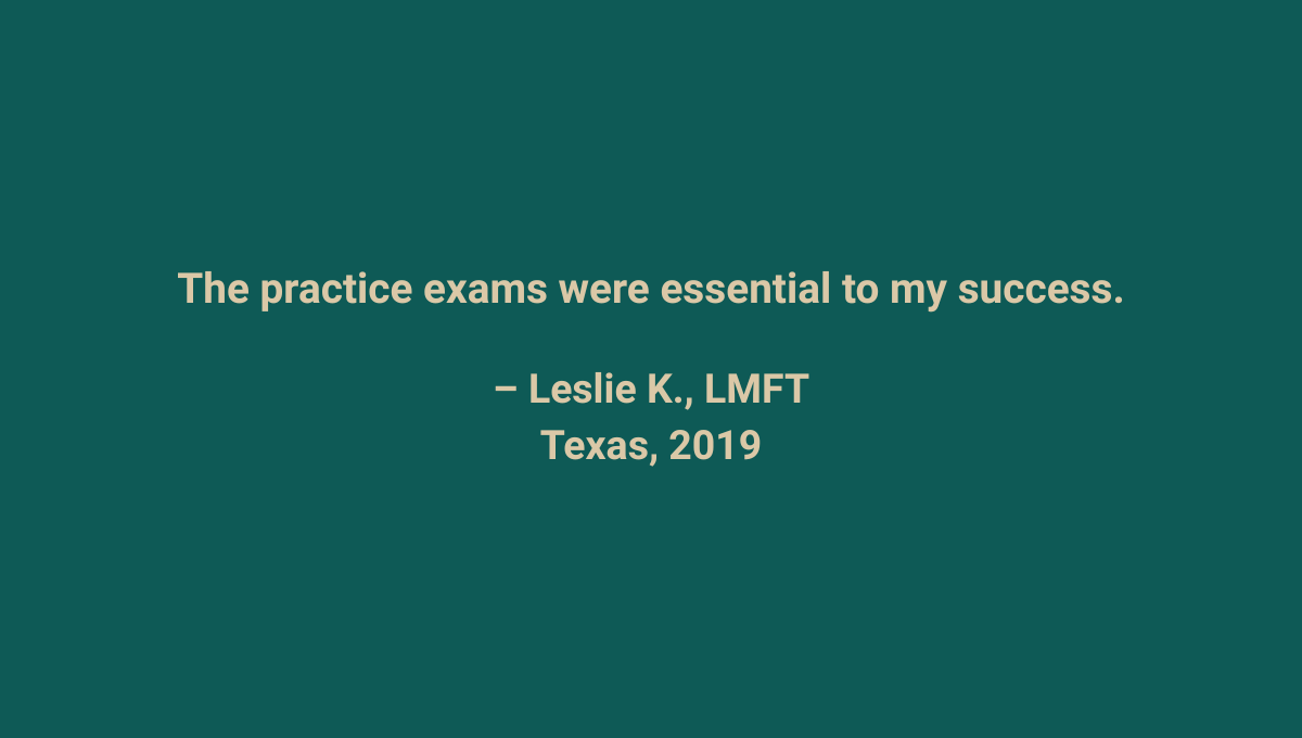 Customer feedback on the benefits of FSI practice exams. The perfect choice for success in the AMFTRB national licensing exam.