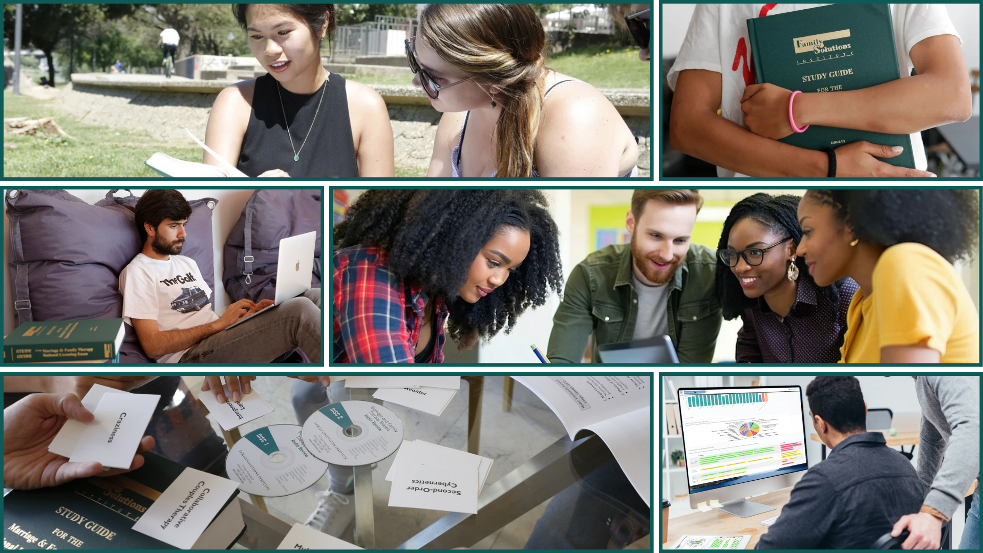 collage of images of students studying